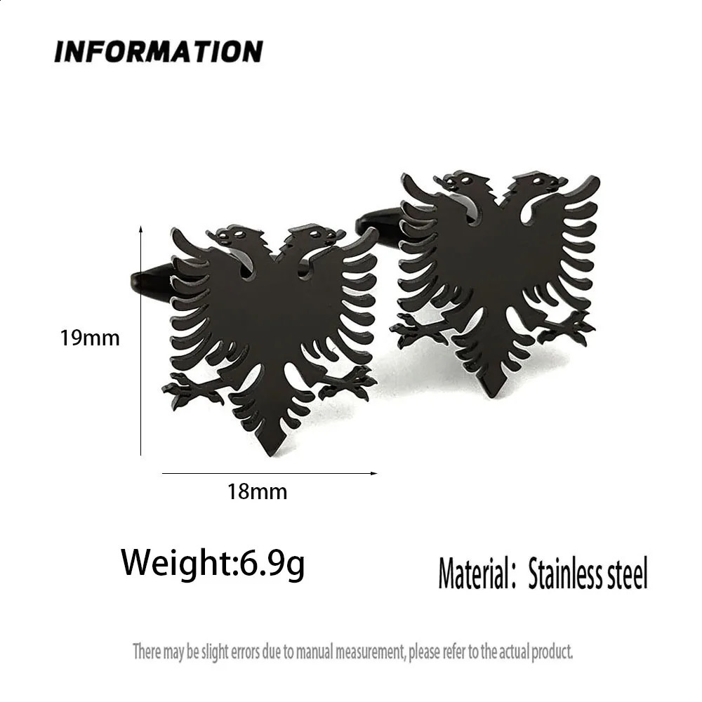 Punk Albanian Eagle Stainless Steel Gold Plated 18K Cufflinks French Shirt Buttons High Quality Waterproof Jewelry 250904