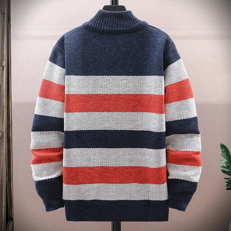 Mens Sweater Thick Fleece Lined Pullover Quarter Zipper Autumn Winter Clothes Boys Stand Collar Knit Sweaters 250905