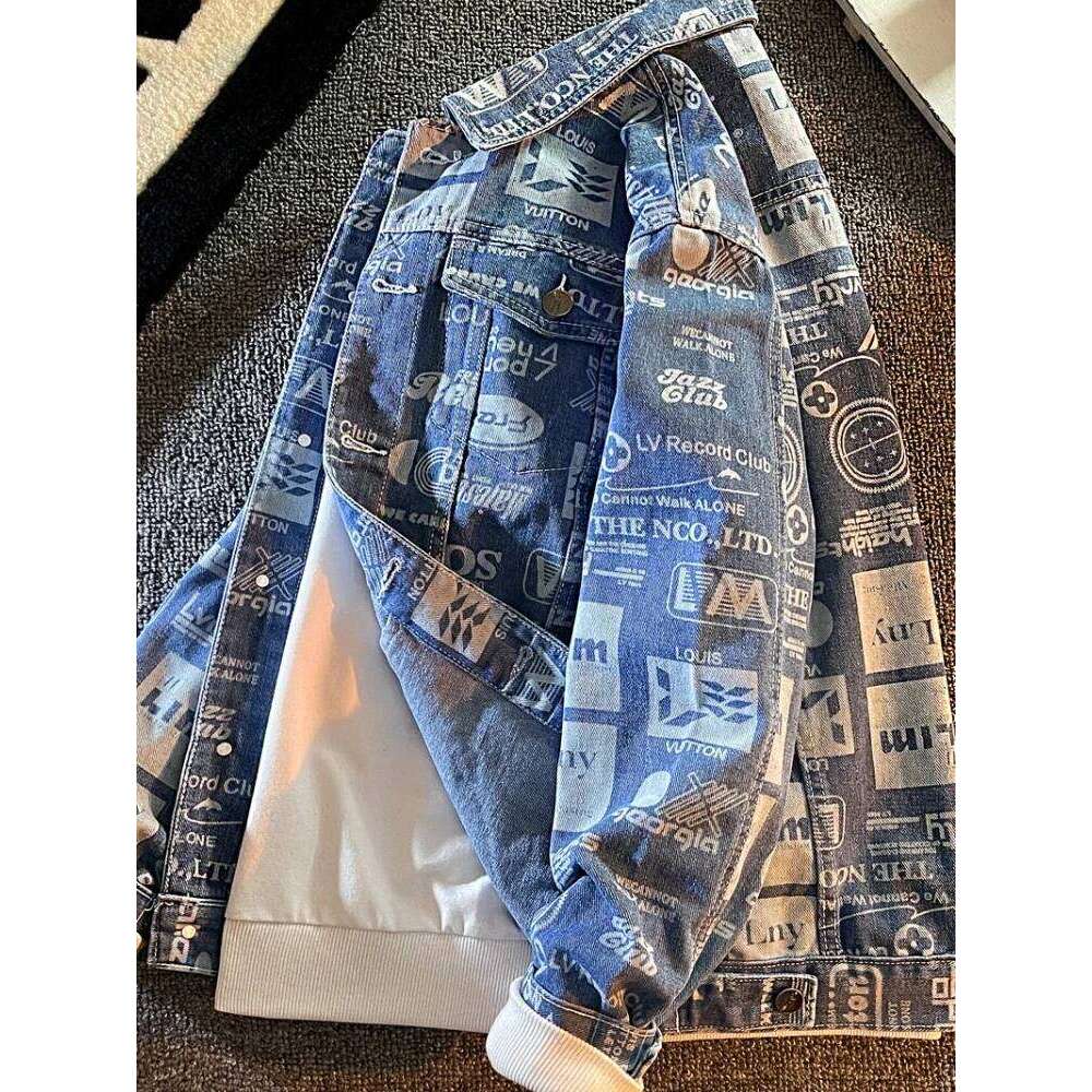 Mafokuwz Letter Printed Men In Spring Autumn Fashionable for Teenagers Handsome Korea High Street Denim Jacket