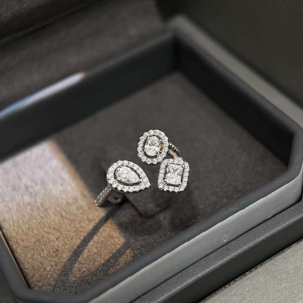 Open Ring for Women, Messi Card, Water Drop, Sugar Cube, Three Diamonds, Irregular, Light Luxury, Simple, Elegant, Unique Design