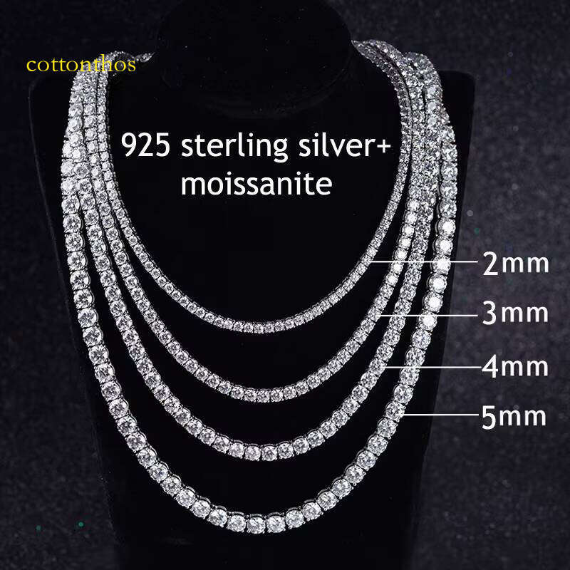 MON 01 Cheapest Price Hip Hop Sterling Sier Iced Out 2mm 3mm 4mm Moissanite Tennis Chain Necklace