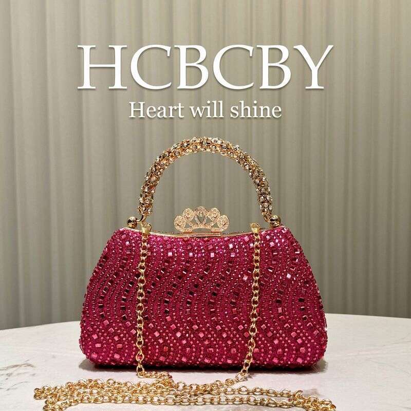 Rose Gold Glitter Rhinestone Evening Clutch Bag - Women's Handbag For Formal Parties