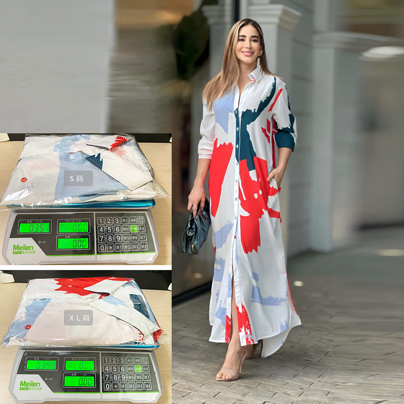 Womens Clothing 2024 Autumn and Winter New Fashion Casual Printed Loose Shirt Dress for Women