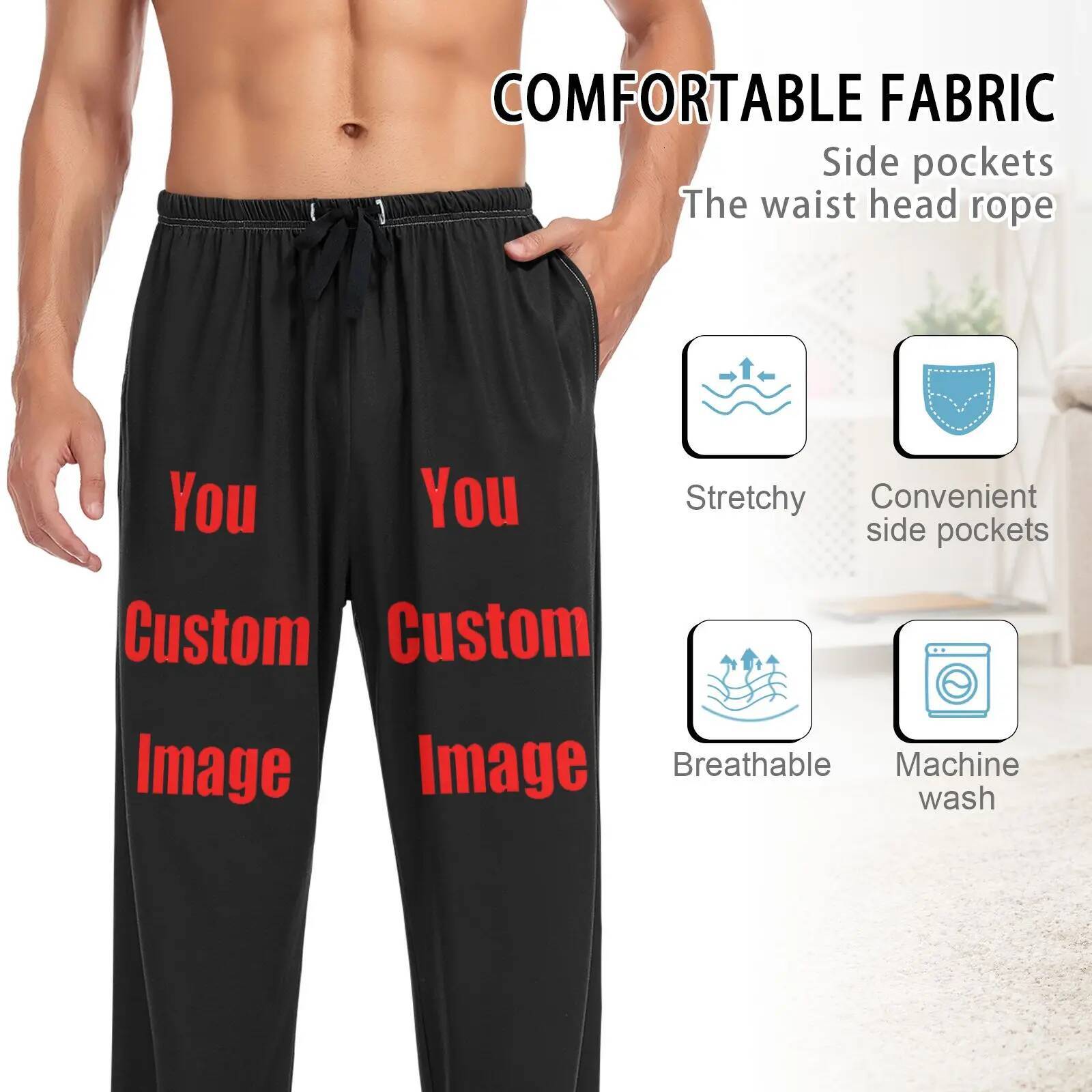 Loose Women Pama Sets Custom Image Design Home Sleepwear Spring Autumn Trousers For Men Pijama Elastic Long Pants pyjama