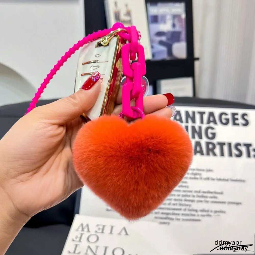 7Cm Natural Fur Heart-Shaped Ball Charm Womens Creative Soft Bag Pendant Cute ddmyday Plush Toy Keychain Valentines Day ddmyday