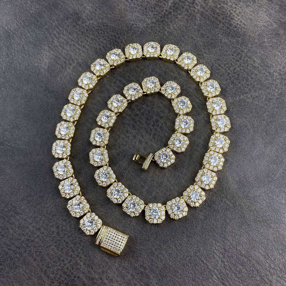 Custom Hip Hop Sier Gold Plated AAA+ Moissanite Iced Out Cluster Tennis Link Chain Necklaces for Women Men
