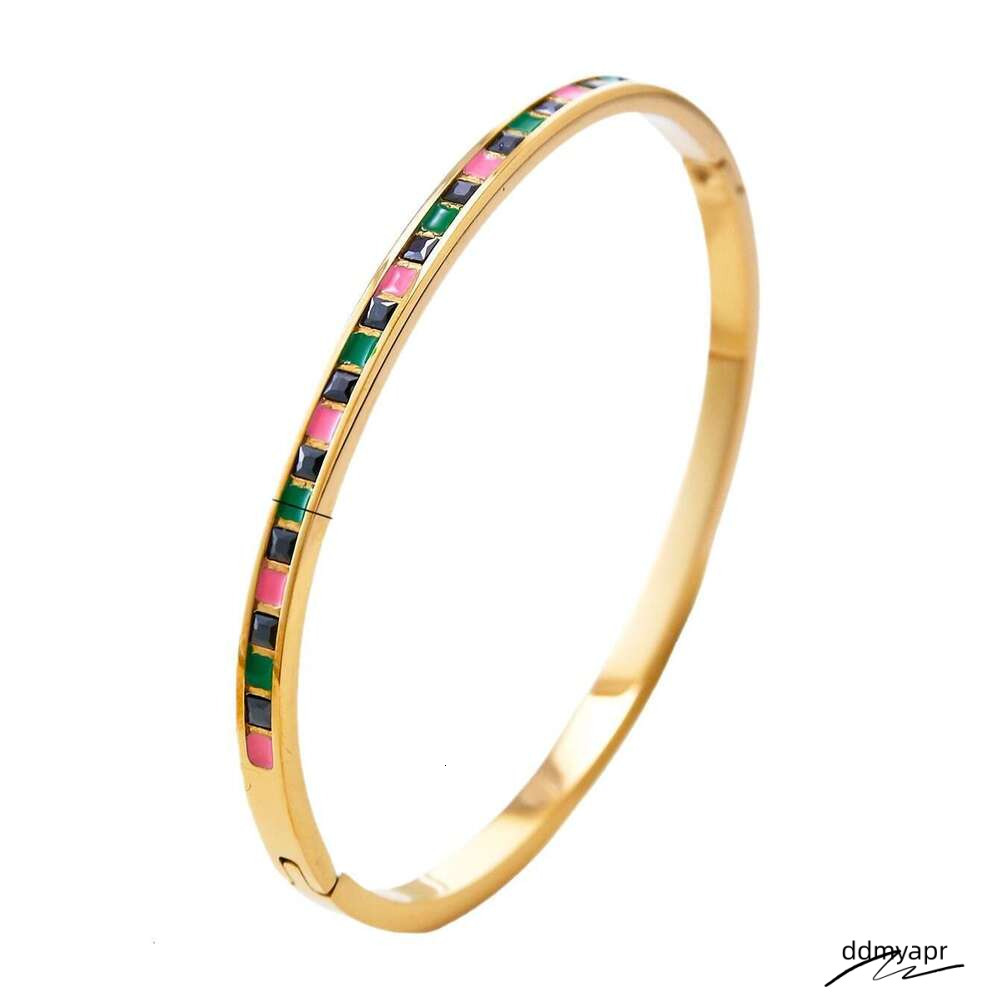 Dhcollections Gold Plated Geometric CZ Bracelet - Minimalist Stainless Steel Bangle For Women | ddmyday Hypoallergenic Fashion Jewelry (58G) ddmyday d