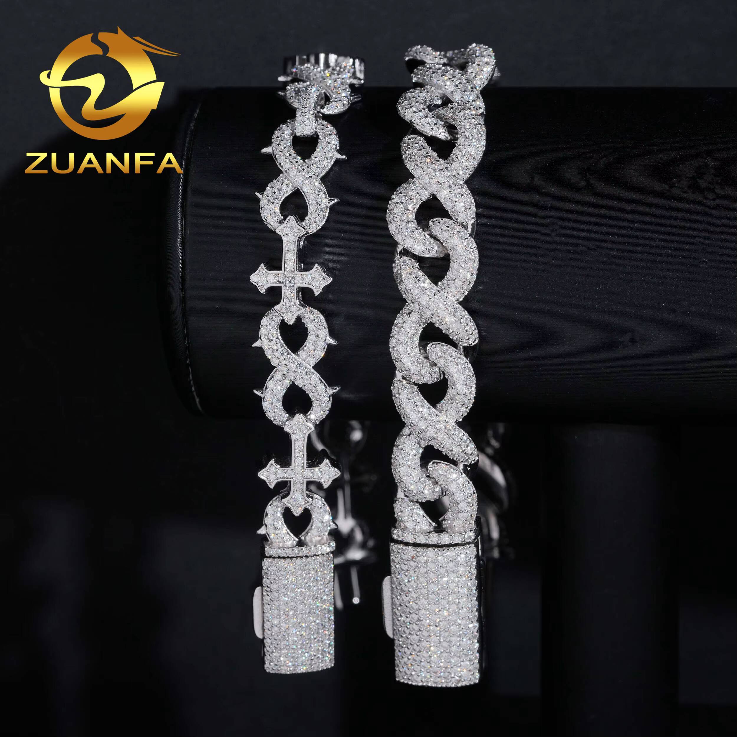 GRA Certified Moissanite Hip Hop Jewelry 13mm Iced Out Moissanite Cuban Link Bracelet 925 Silver Lab Moissanite Bracelet