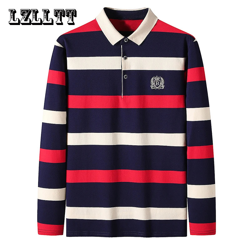 Spring Men Polo Shirt Cotton Long Sleeve Stripe Autumn y Casual Fashion Business Tshirts 250905
