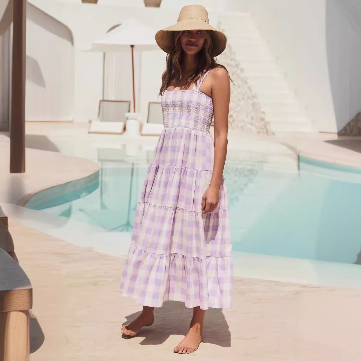 2023 Spring Summer New Womens Fashion Elegant Sexy Strap Backless Striped Dress French Style Dress