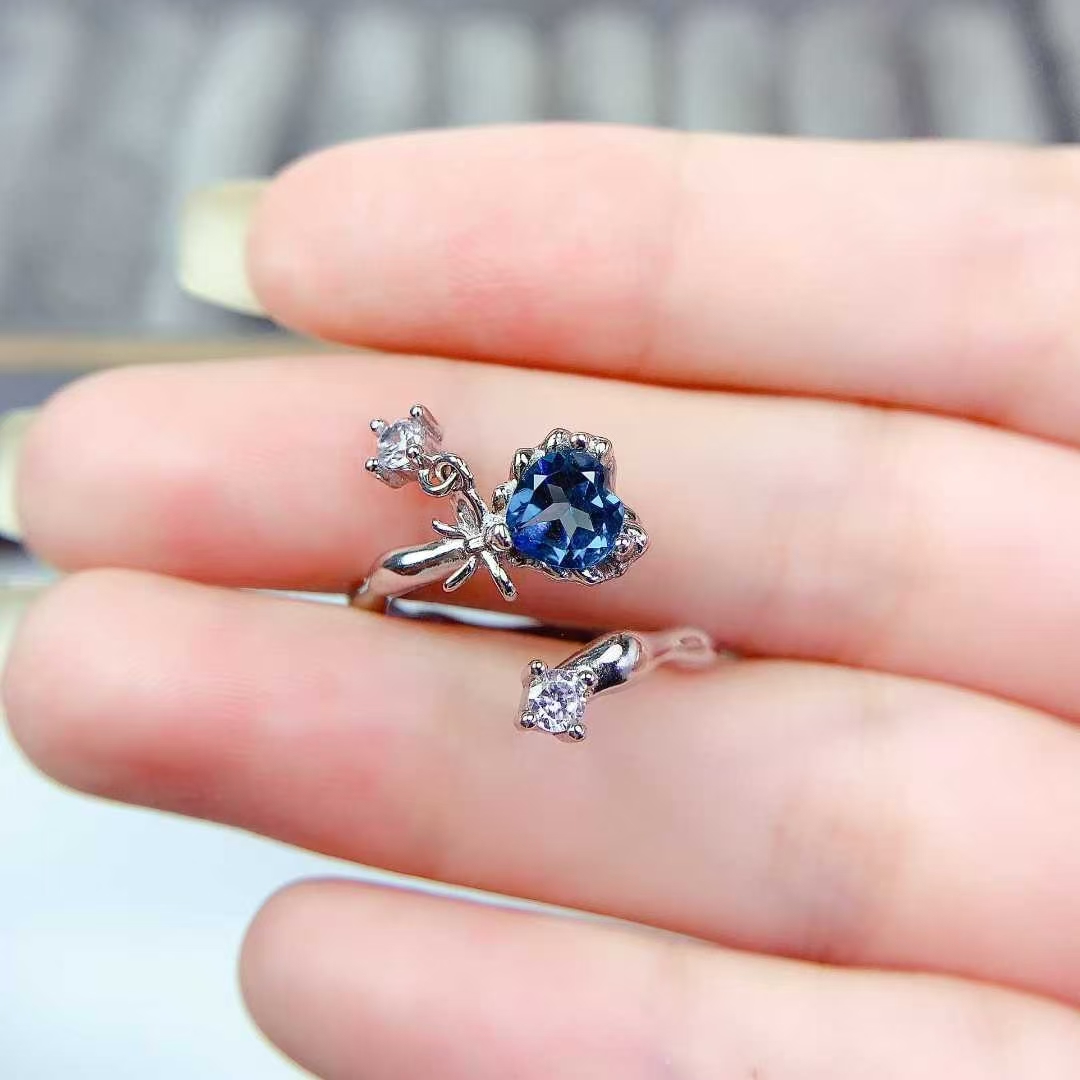 925 silver adjustable ring natural topaz ring 6mm 0.6ct heart shape topaz jewelry with certificate