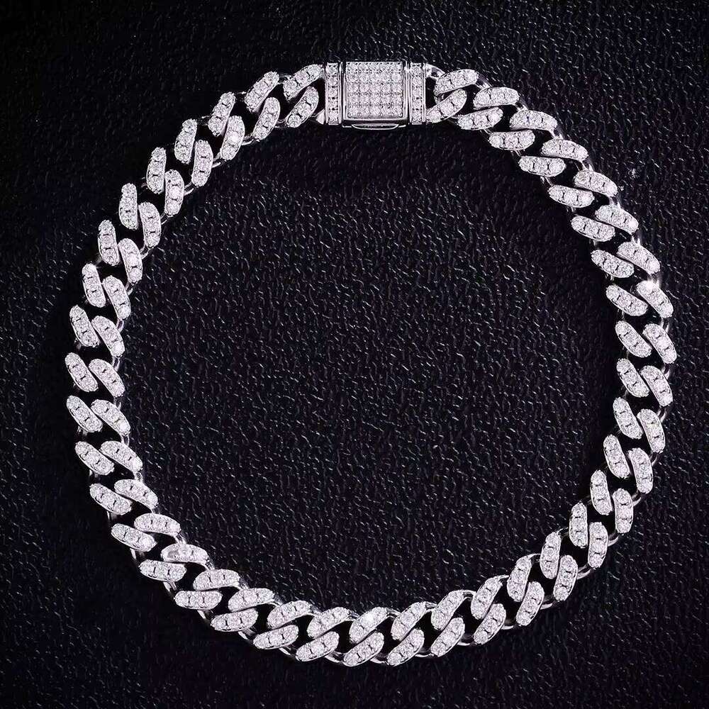 Sier Moissanite Cuban Chain Bracelet 6mm 1 Row Stones Hip Hop Fine Jewelry Custom Necklace Gifts