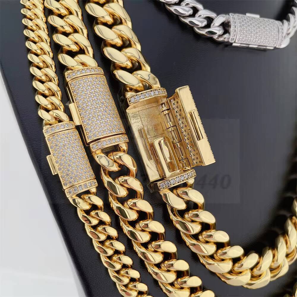 Hiphop Necklace S925 With Moissanite Clasp and Plated 14k Stainless Steel Cuban Moissanite Miami Cuban Chain