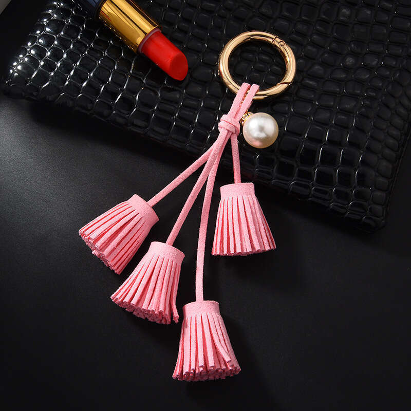 DHEssentials Velvet Tassel Charm, Rhinestone Pearl, Korean Style, Bag/Key/Car Pendant, Multi-Color, Gift-Grade