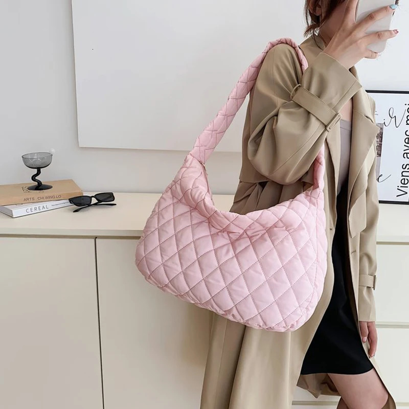 Womens Vintage Nylon Shoulder Underarm Bag Female Casual Waterproof Crossbody Hobo Bags For Lady Quilted Large Capacity Handbag 250903