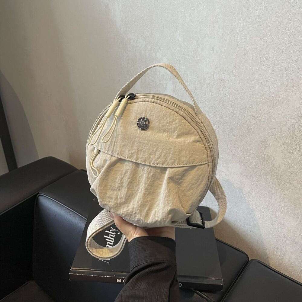 2025 New Fashion Commuter Canvas Round for Women, Niche Design Handheld Pleated Bag, Crossbody Shoulder Bag