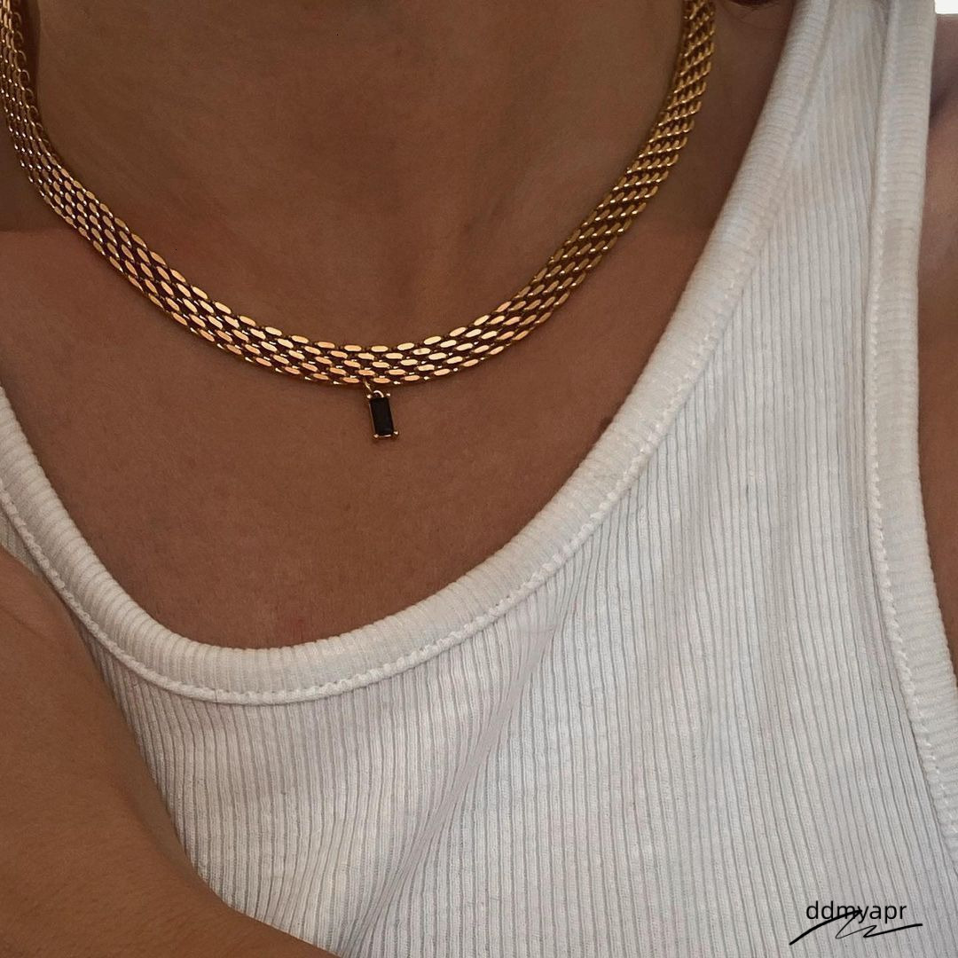 Ins Niche Gold-Plated Green ddmyday Zircon Braided Collarbone Choker Necklace 250710 ddmyday ddmyday