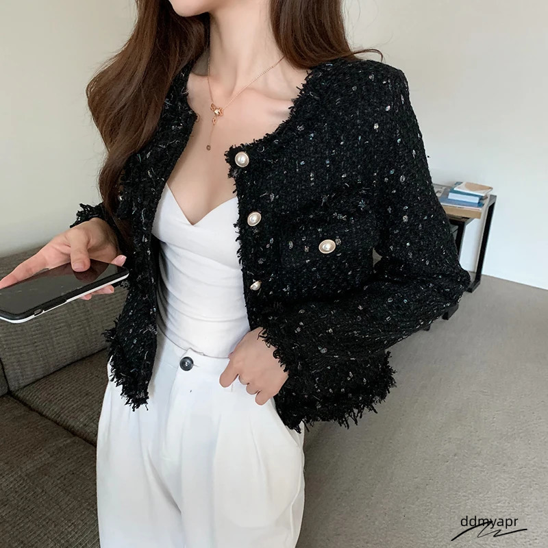 Women's Jackets Arrival Short Coat O-Neck Single-Breasted Tassel Slim Plaid Tweed Jacket Ddmydec Outwear Women Fashion 231010 Ddmydec Ddmydec Ddm