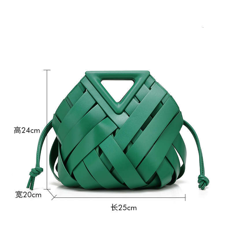B Brand New Basket Triangle Magnetic Buckle Woven Hollow Women's Handbag Tote Shoulder Crossbody Mother and Child Bucket Bag