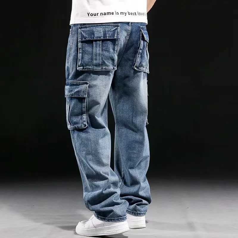 Fashion Trendy Men Multi Pocket Denim Pants American Vintage High Street Jeans Oversized Loose Fat Straight Trouser Cargo Pant W250905