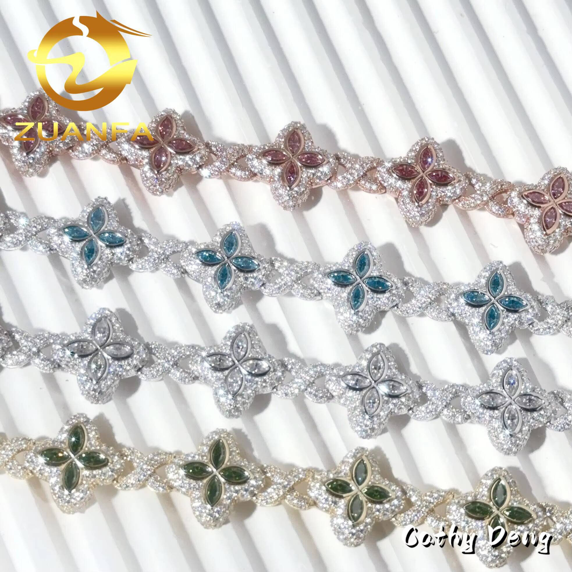 Color Natural Peridot With Moissanite Cuban Link Bracelet 18k White Gold Plated Moissanite Diamond High Quality Hip Hop Bracelet