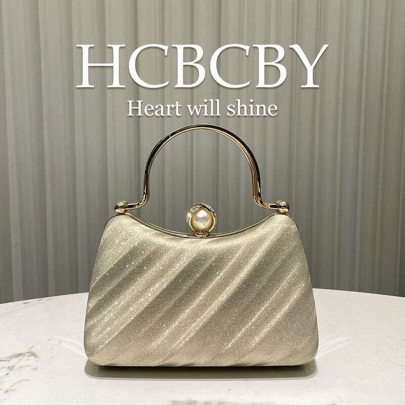 Gold Glitter Rhinestones Decorated Handbag Dress Women's Fashion Temperament Elegant Clutch Evening Bag