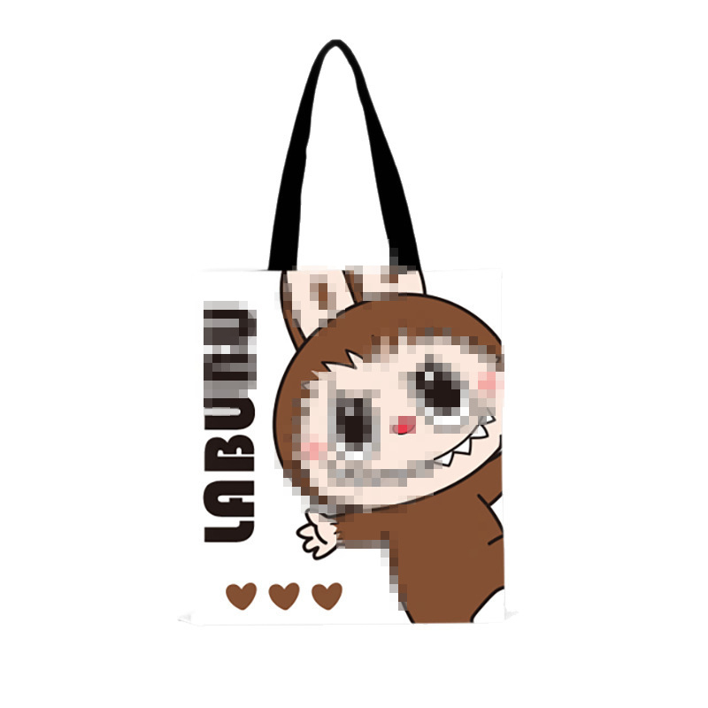 Large-Capacity Canvas Shoulder Bag (Labubu Design) - Portable for Daily Use