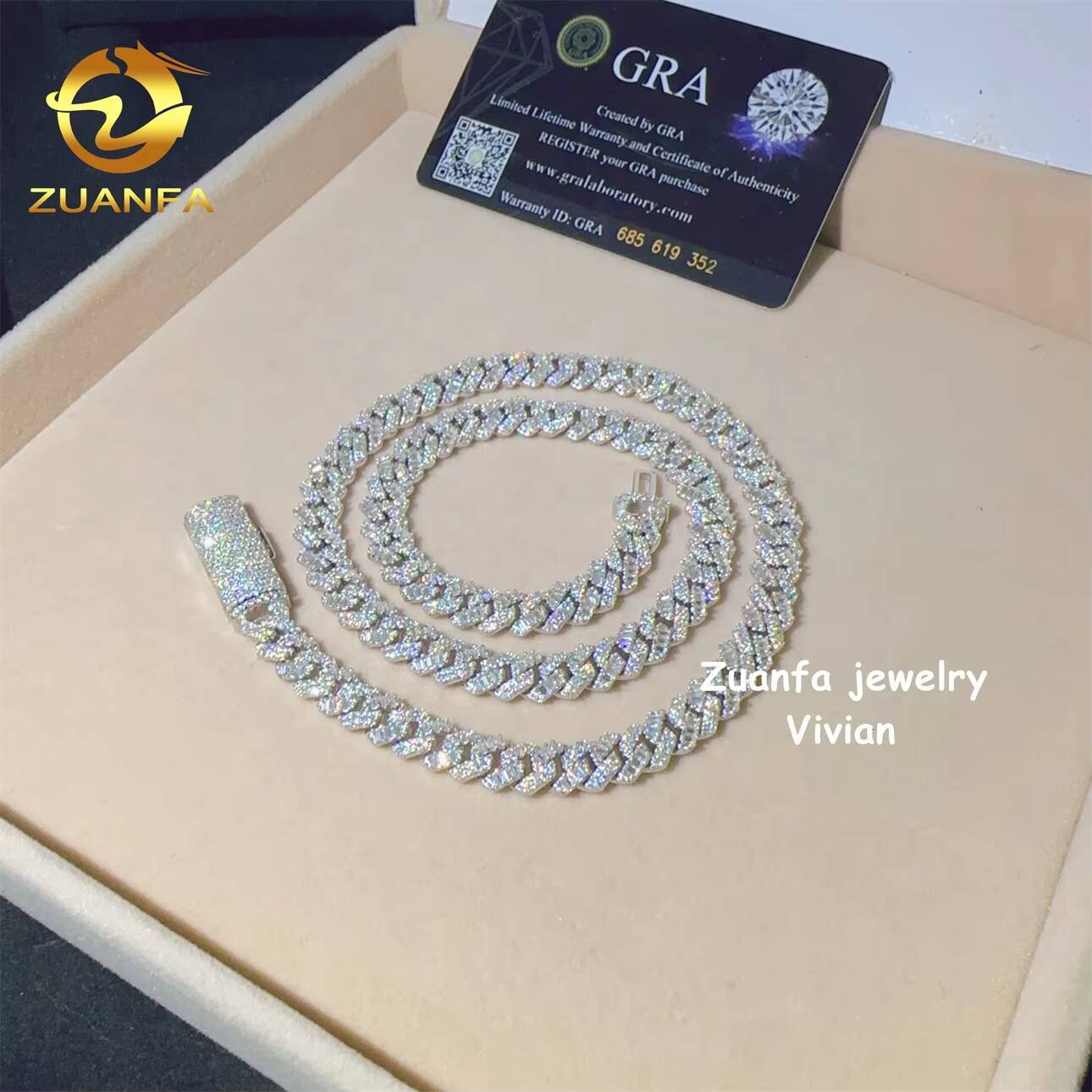 8mm D Color VVS Moissanite Diamond Iced Out Sterling Silver 925 Hip Hop Fine Jewelry Cuban Link Chain Necklace