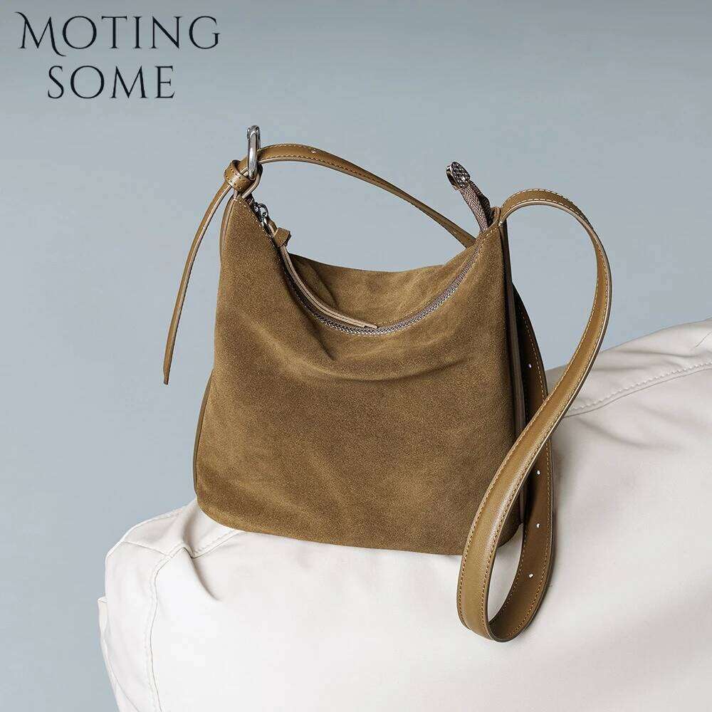Motingsome Suede Genuine Grade Shoulder Bag Woman Messenger 2025 Crossbody Bags Large Capacity Bucket Winter Tote