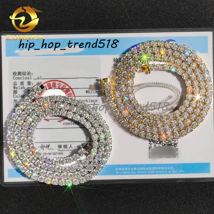 Cheapest Price 2MM 3MM 4MM 5MM Hip Hop Fine Jewelry Necklaces Sterling Silver DVVS Diamond Moissanite Tennis Chain Necklace
