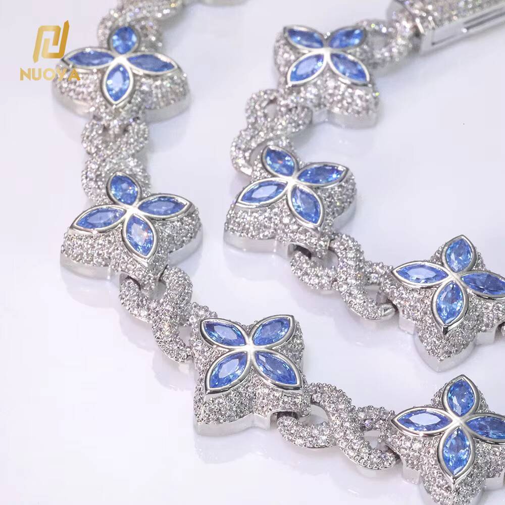 NUOYA Hip Hop Jewelry Flower Cross Design Iced Out Diamond Chain Silver Gold Four Leaf Clover Infinity Miami Cuban Link Bracelet