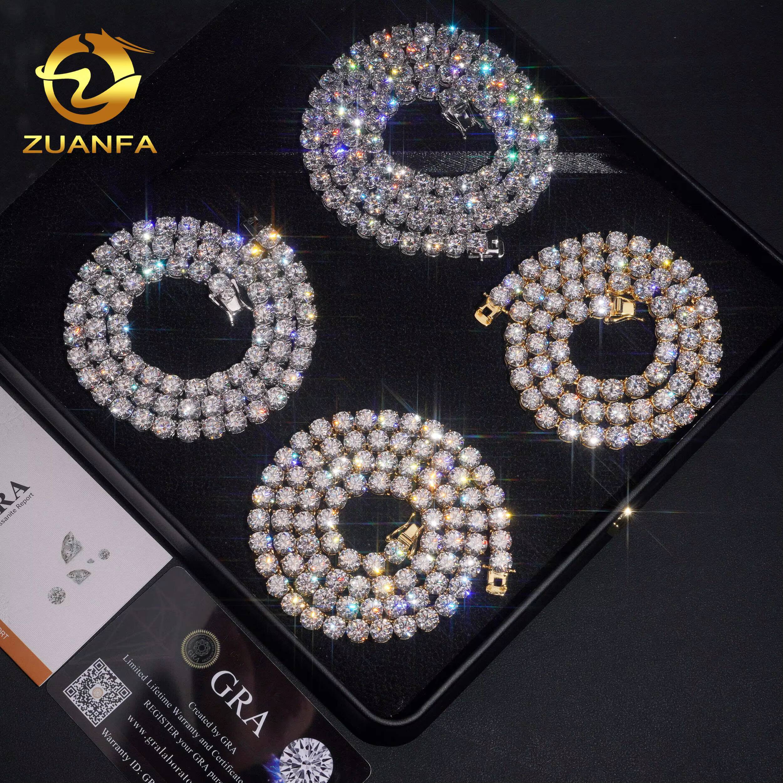 USA Stocks 65mm D Color VVS Moissanite Tennis Chain Necklace 925 Sterling Silver Iced Out Hip Hop Jewelry