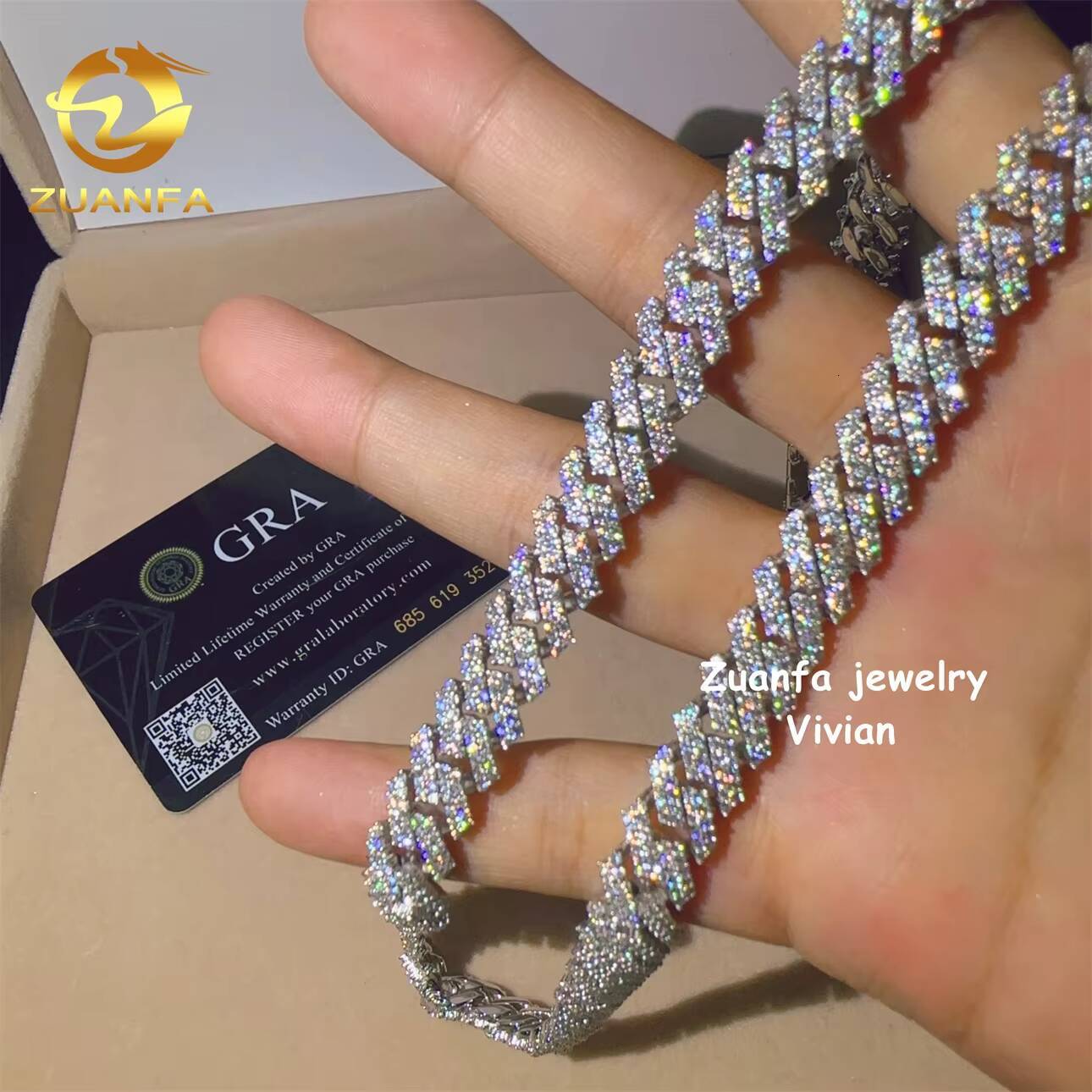 10mm Fashion Sterling Silver 925 VVS Moissanite Diamond Hip Hop Jewelry Iced Out Miami Cuban Link Chain Necklace