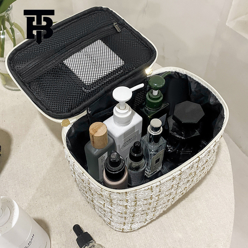 TB BHULAMTE Designer Bag New Korean Version Plaid Handheld Makeup Bag Large Capacity Portable Toiletry Organizer Luxury Bag Makeup Case Travel Wholesa