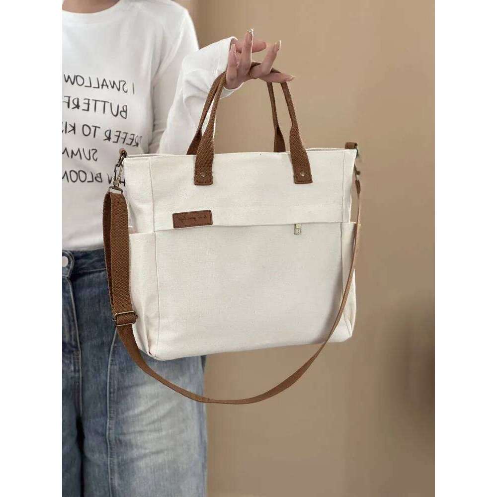 Hylhexyr Cloth Handbag Thickened Canvas Shoulder Bag Simple Commuter Student Handheld Crossbody Tote Bags With ZipperTravel storage fitness bag