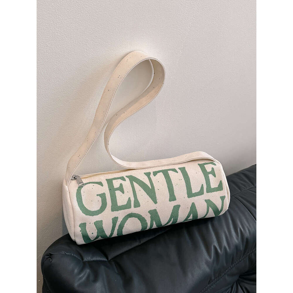 Gentle Designer Bags Woman Textured Letter Cylinder 2025 New Pen Holder Canvas Casual Colorful Shoulder Bag