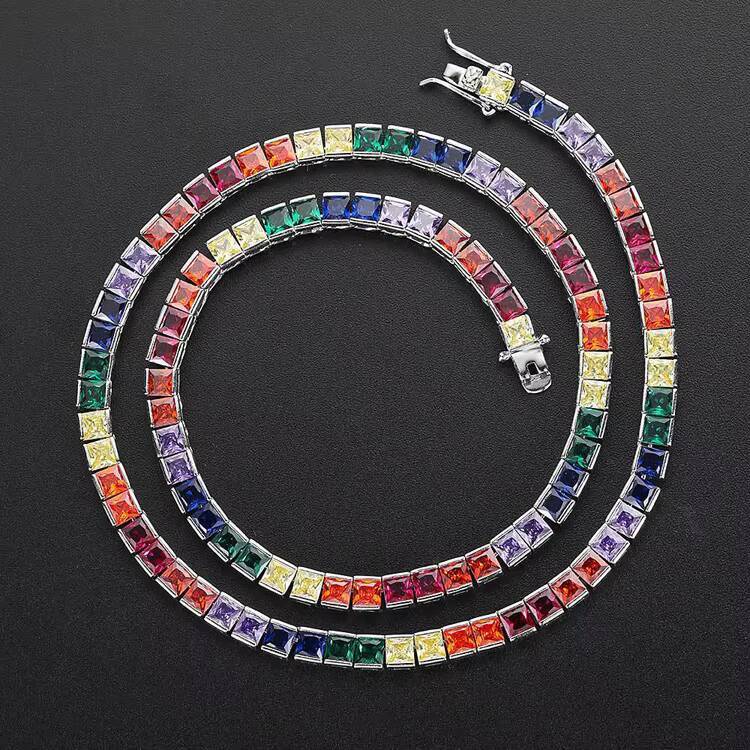 GZYS JEWELRY High Quality New Arrivals Design Multi Colorful Stone Moissanite Hip Hop Jewelry Tennis Chain