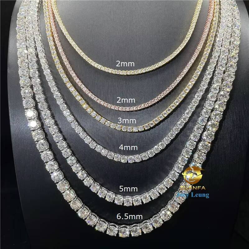 Large Stocks Drop Shipping Hip Hop Jewelry Solid 925 Sterling Silver 2MM to 65MM VVS Moissanite Diamond Tennis Chain Necklace