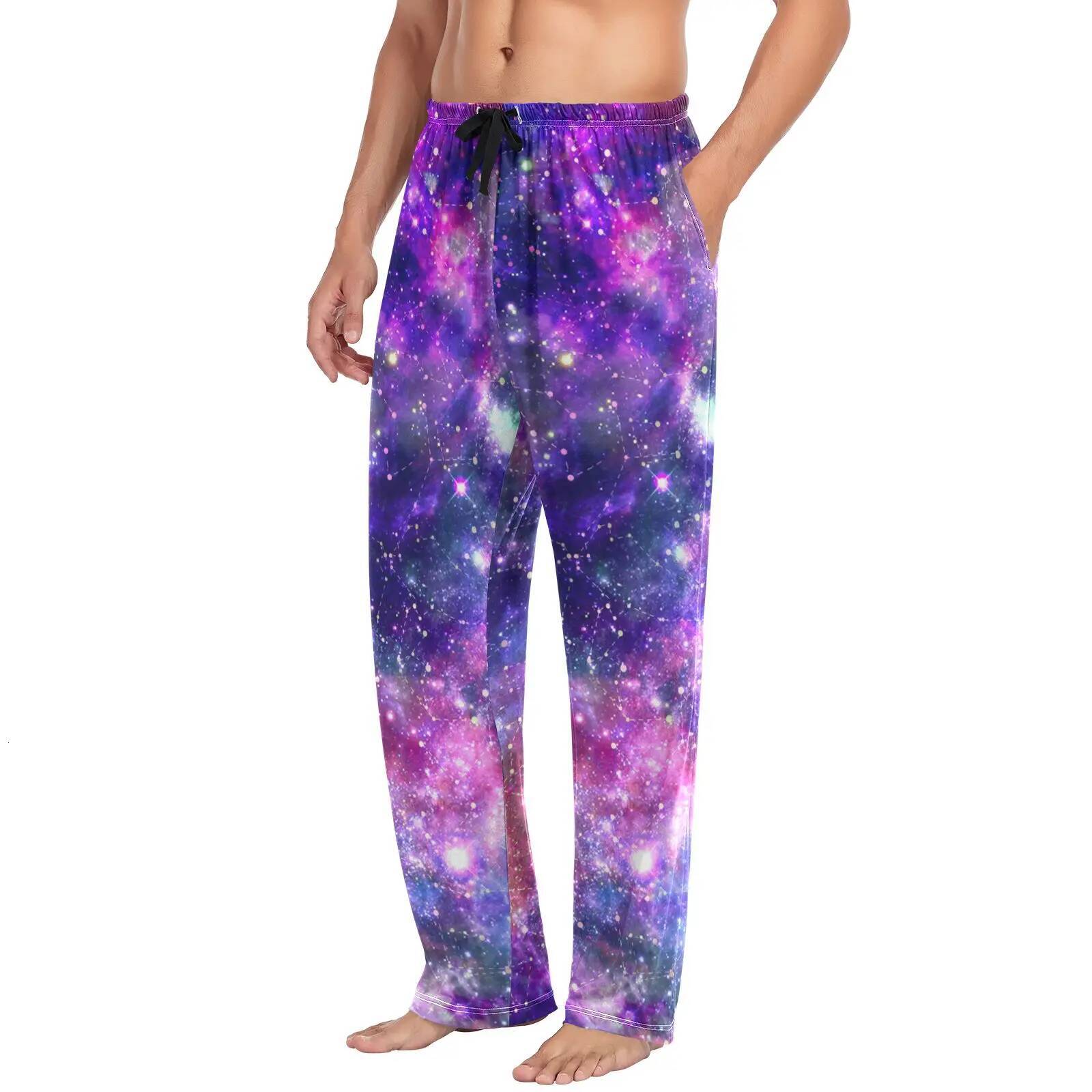 Loose Men's Pama Man Cosmic Star Print Home Sleepwear Spring Autumn Trousers For Men Pijama Elastic Long Pants pyjama
