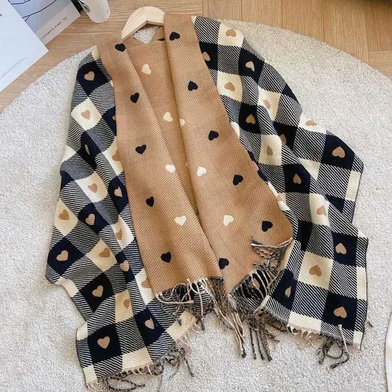 Cashmere Tassel Scarves Women Knitted Heartpattern Plaid y Girl Winter Scarf College Fashionable Leisure Shl WrsXJ250905