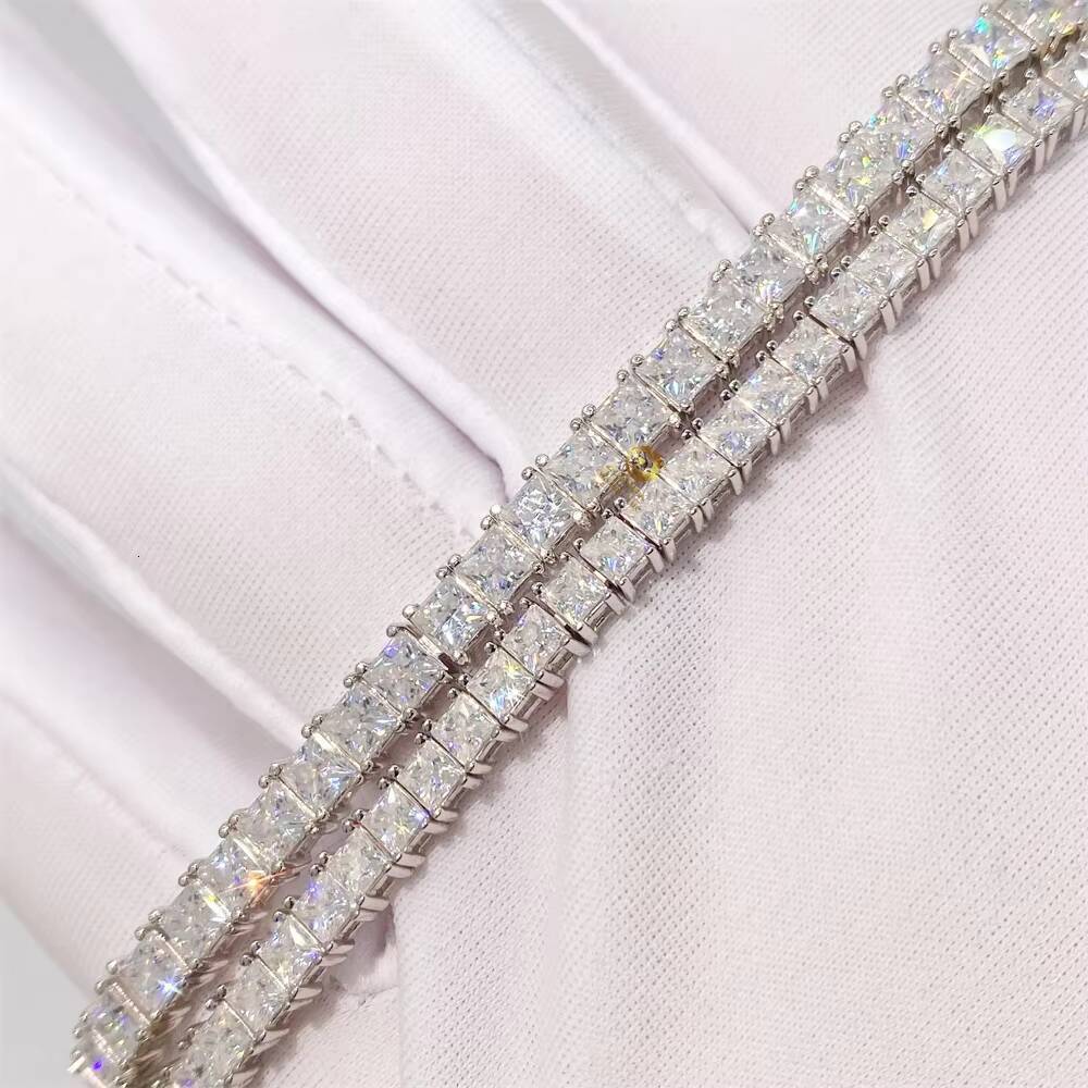 Large Stock Iced Out 25mm3mm Princess Moissanite Diamond 925 Sterling Silver Tennis Bracelet