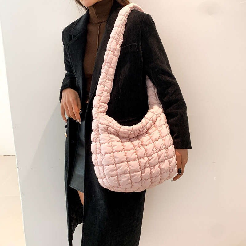 Bubble Cloud Pleated Large Capacity New Korean Style Casual Versatile Underarm Checkered Embroidered Crossbody Bag