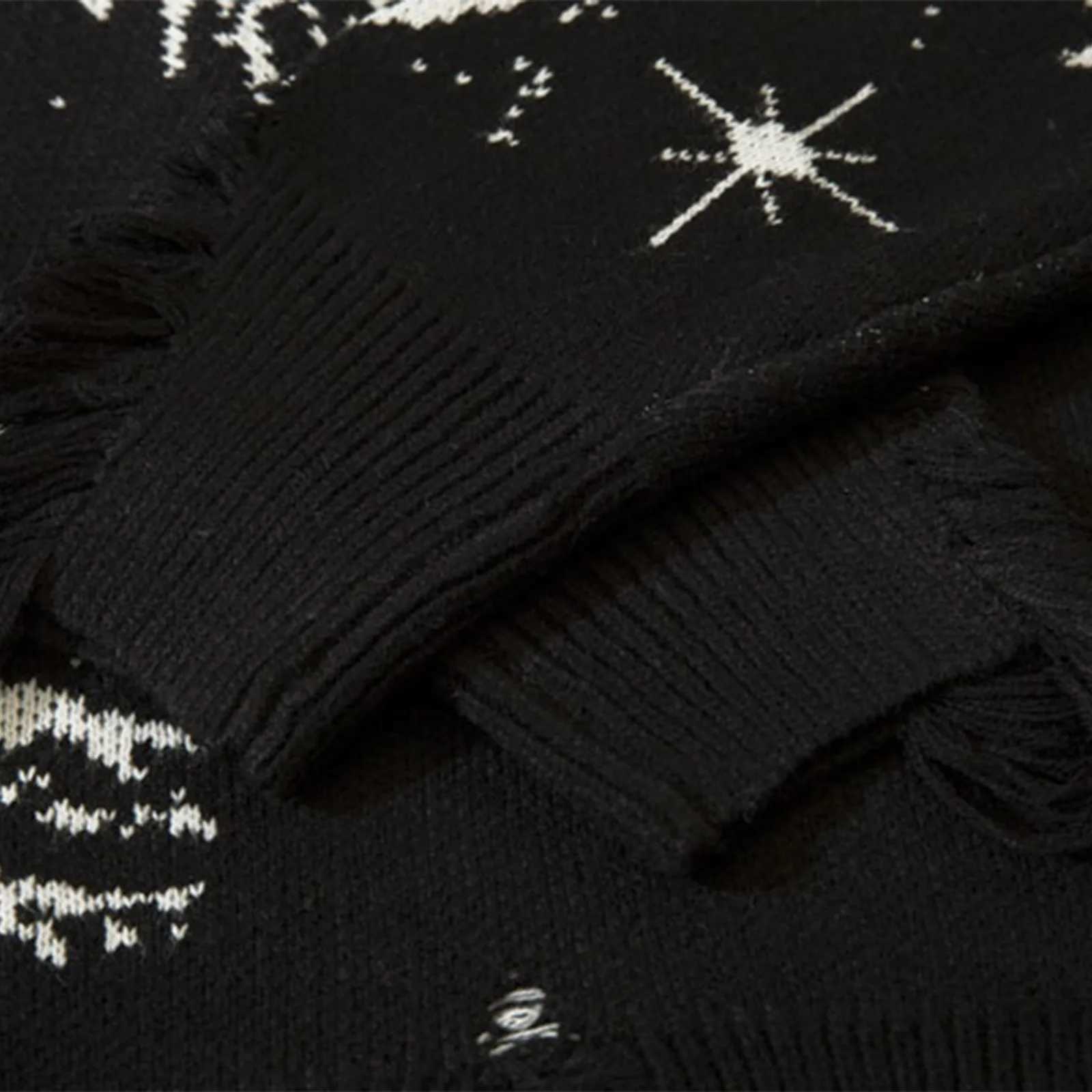 Mens Fashion Knitted Sweater Keep Warm Knitwear Vintage Pleated Scroll Print Loose Ripped Sweater Casual Pullover 2024 Trend Z250905