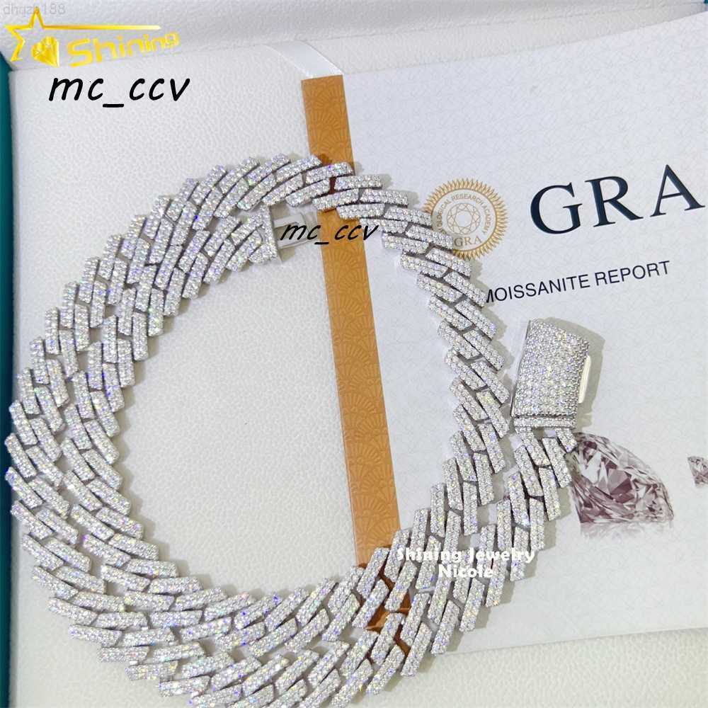 Pass Diamond Tester Hip Hop Popular 925 White Gold Real Vvs Moissanite 14mm Cuban Link Chain