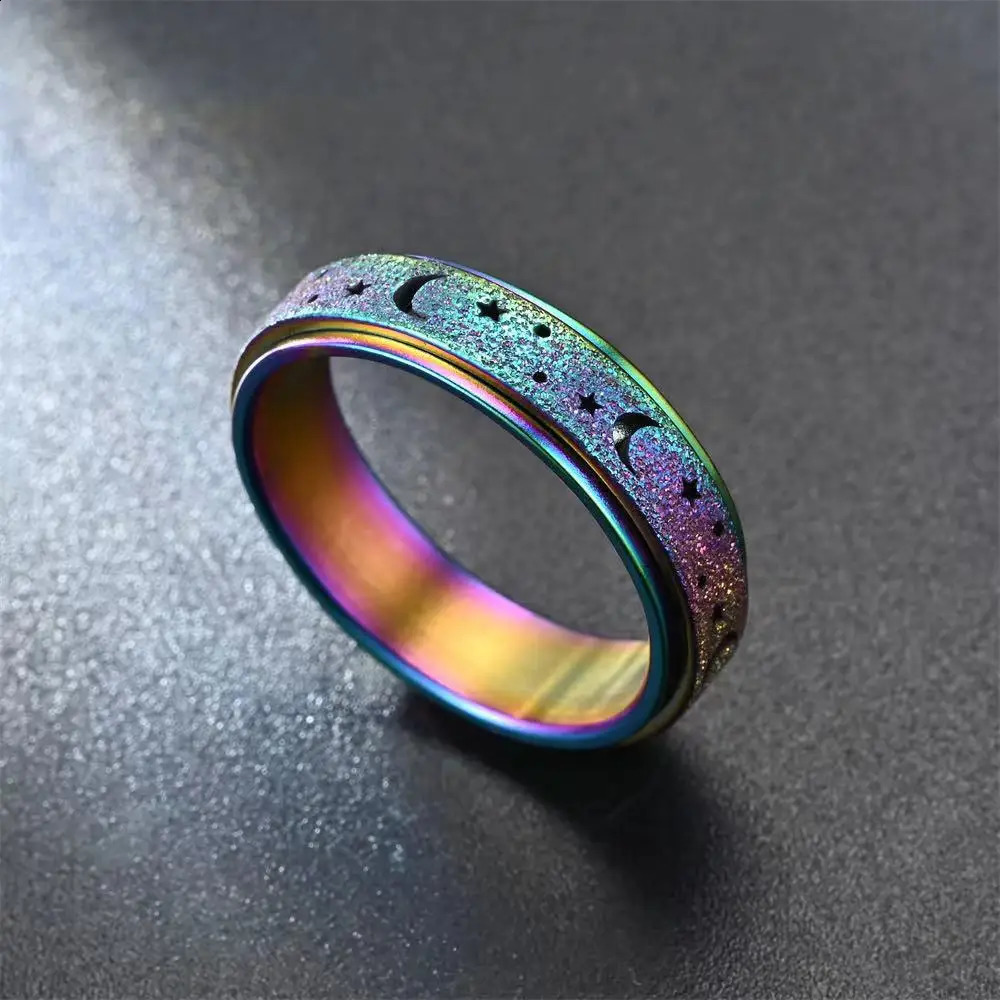 1Pc Stainless Steel Spinning Rotating Rings For Women Men 6MM Rotatable Moon And Star Fashion Ring Finger Jewelry 250904