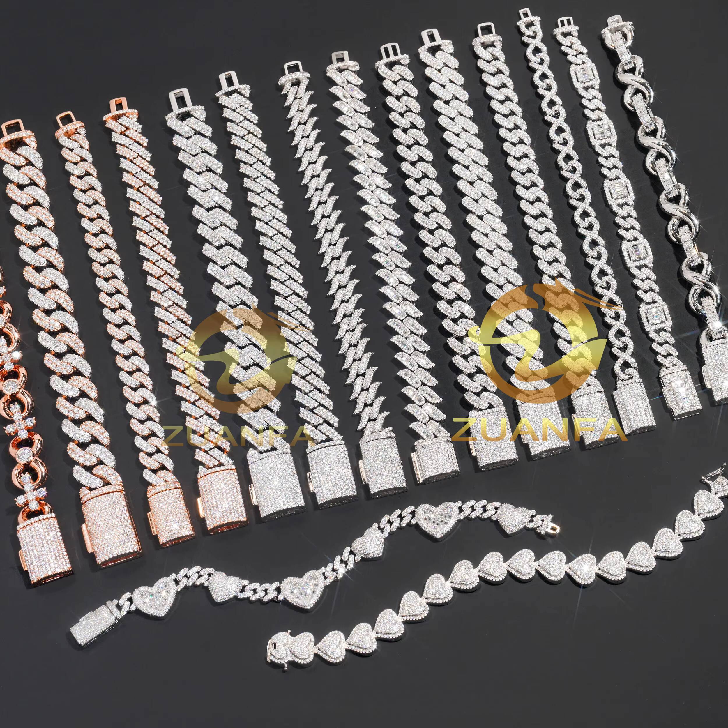 Ready Shipping Hip Hop Jewelry 6mm 8mm 10mm 12mm 13mm Iced Out Cuban Link Chain Bracelet VVS Moissanite Cuban Bracelet Men