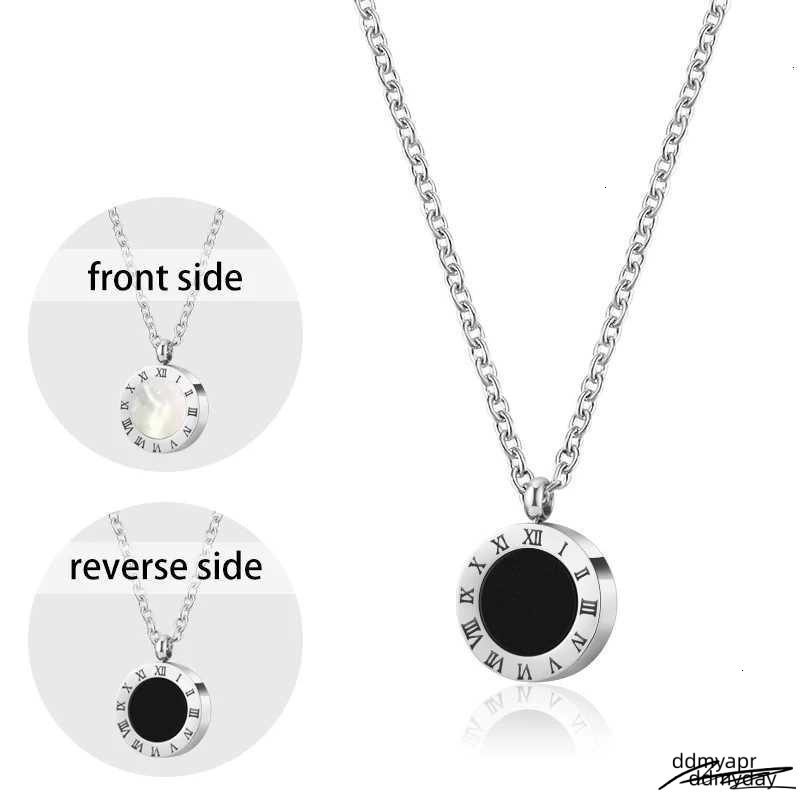 Stainl Steel Ran Numeral Black White Shell Necklace For Wen Fashion Round Pendant Chain Collar Fem ddmyday Party Jewelry ddmyday