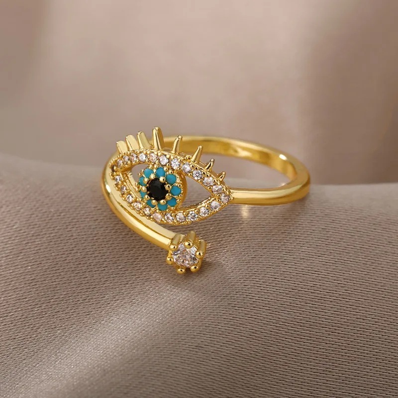 Luxury Brand Designer Jewelry European And American Foreign Trade Jewelry Devil's Eye Blue Eyes Inlaid Diamond Open Ring Personality Fashion Earr