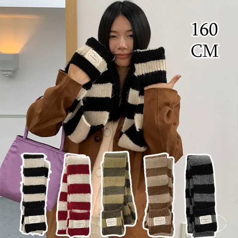 Korean Style Striped Cool Scarf Y2K Autumn Winter Imitation Cashmere Long Scarves Women Fashion Soft Neck Warmer Neckerchief NewXJ250905