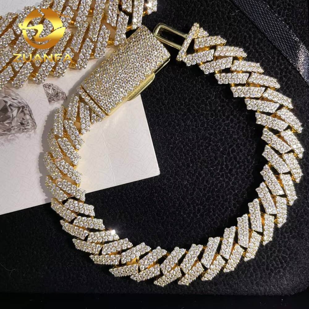 Hot Selling Pass Diamond Tester Hip Hop Jewelry Rrong Setting 12mm Cuban Link Chain 925 Silver Iced Out VVS Moissanite Necklace